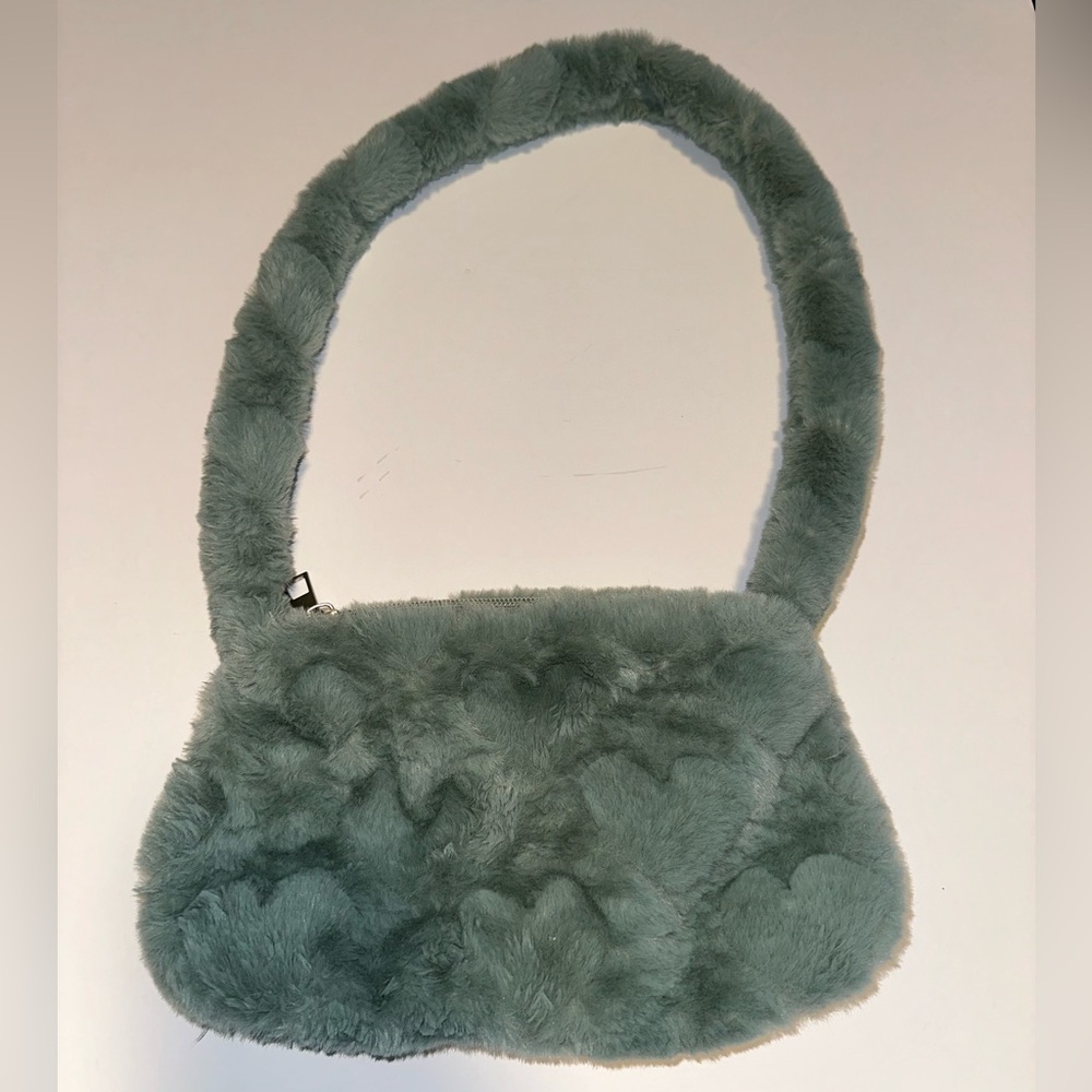Mini grey fuzzy heart purse